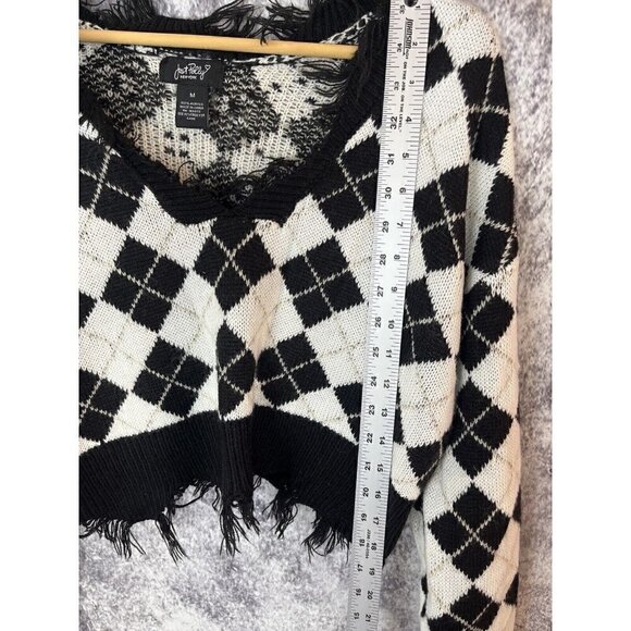 Just Polly New York Knit Argyle Cropped Fringe Sweater Women's Juniors Medium - Picture 5 of 8